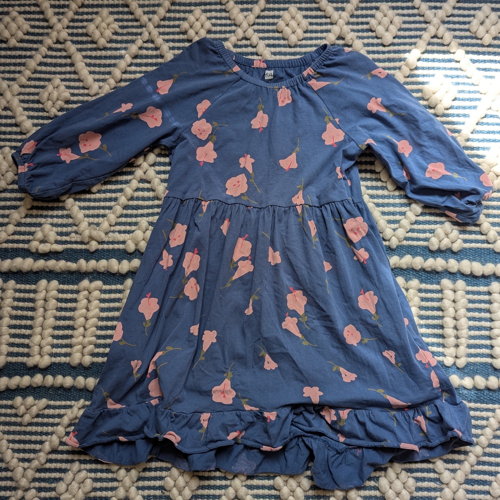 Floral Blue Kids Dress - Picture 2 of 4